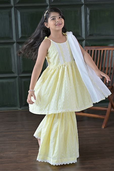 The Plum Bum Yellow Gingham Check Sharara Set 