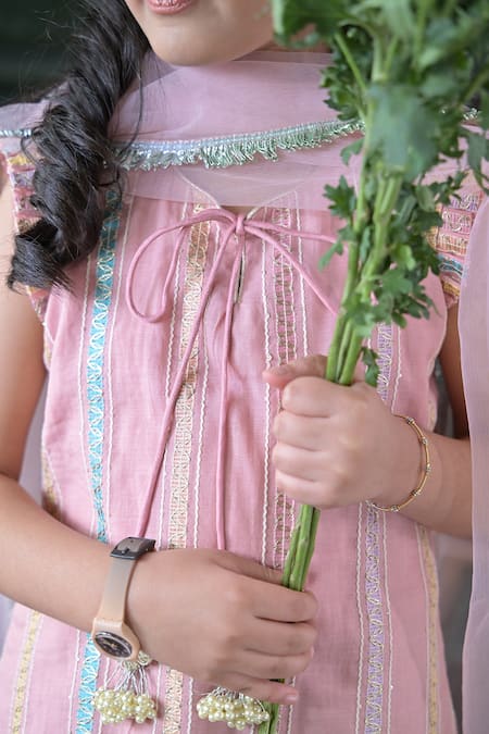 Buy_The Plum Bum_Pink Cotton, Net Embroidery Dusty Sharara Set _Online_at_Aza_Fashions