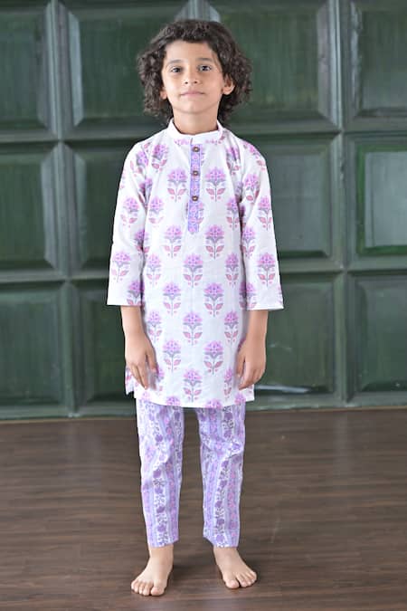 The Plum Bum White-Purple Floral Kurta Set 