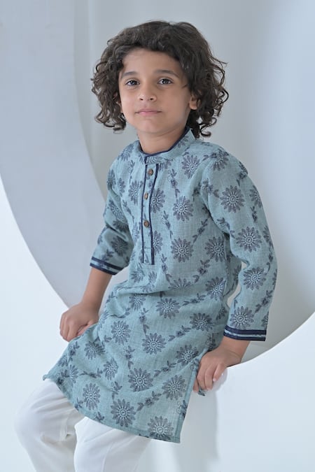 Shop_The Plum Bum_Blue Cotton Embroidery Threadwork Kurta Set _Online_at_Aza_Fashions