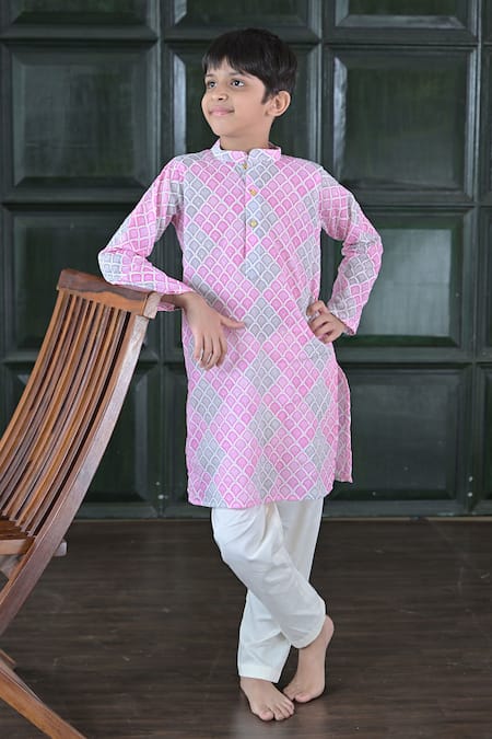 The Plum Bum Pink-Grey Honeycomb Kurta Set 