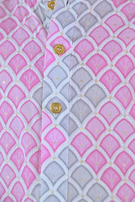 Shop_The Plum Bum_Pink Cotton Pink-grey Honeycomb Kurta Set _Online_at_Aza_Fashions