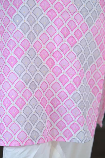 The Plum Bum_Pink Cotton Pink-grey Honeycomb Kurta Set _at_Aza_Fashions