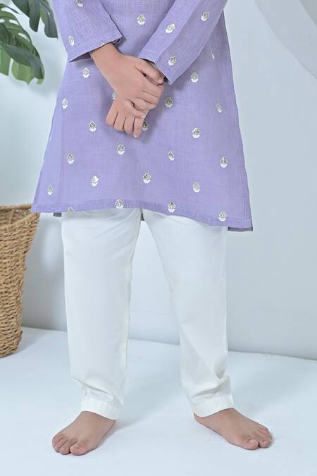 The Plum Bum_Purple Linen Embroidery Kurta Set _Online_at_Aza_Fashions