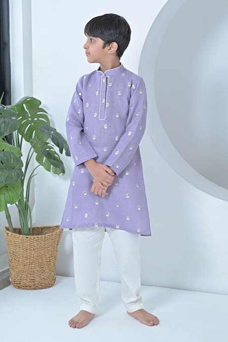 The Plum Bum Purple Linen Embroidery Kurta Set 