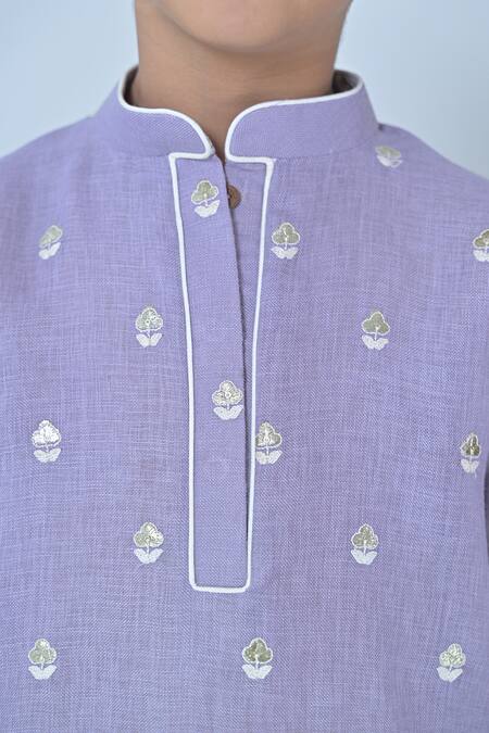 Shop_The Plum Bum_Purple Linen Embroidery Kurta Set _Online_at_Aza_Fashions