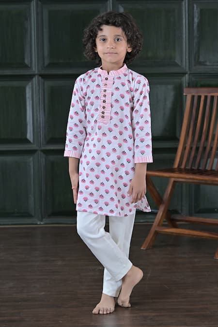 The Plum Bum Ivory Cotton Floral Print Kurta Set 