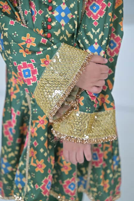 The Plum Bum_Green Modal Sequins Patola Pattern Kurta And Salwar Set _Online_at_Aza_Fashions