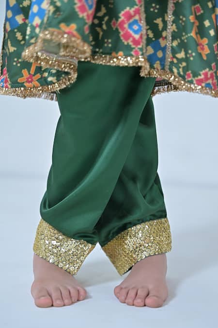 Buy_The Plum Bum_Green Modal Sequins Patola Pattern Kurta And Salwar Set _Online_at_Aza_Fashions