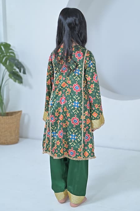 Shop_The Plum Bum_Green Modal Sequins Patola Pattern Kurta And Salwar Set _at_Aza_Fashions