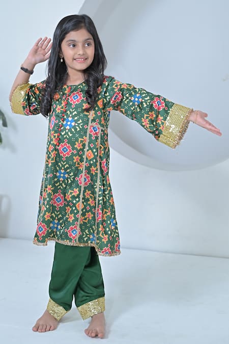 The Plum Bum Green Modal Sequins, Embroidery, Zari Designer Patola Kurti And Salwar Set 