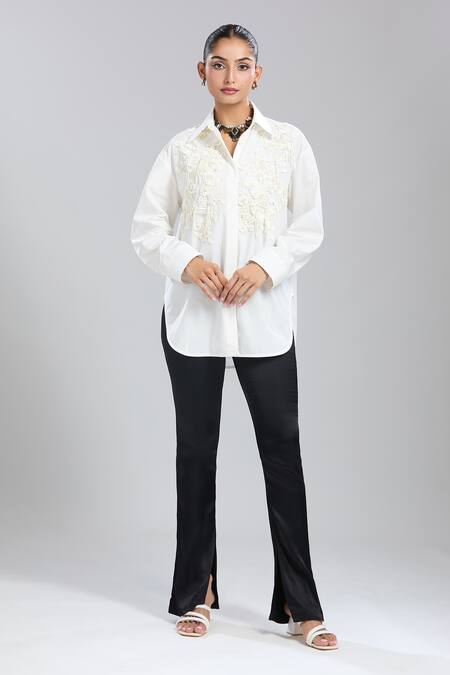 Buy_Dhruv Kapoor_White Embroidery Collared Bouquet Oversized Shirt _Online_at_Aza_Fashions
