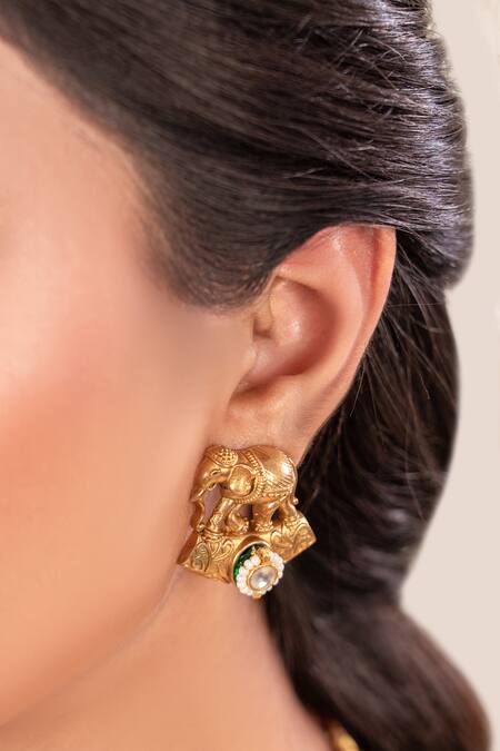 Anana_Green Pearls Brass Gold Plated Choker And Earrings Set _Online_at_Aza_Fashions