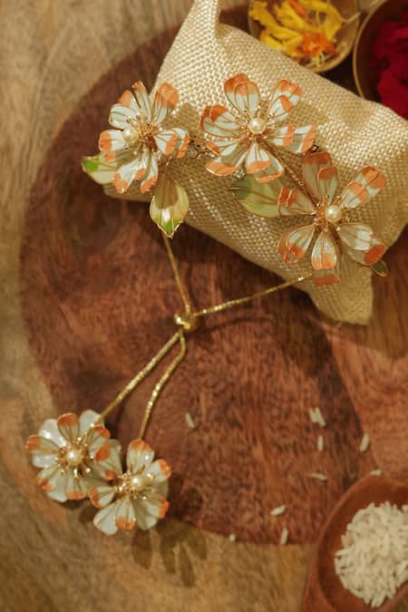 Floristaa By Mahek Green Rhinestones, Pearls Yamika Rakhi Lumba Set 