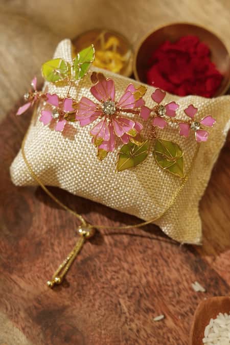 Floristaa By Mahek Pink Rhinestones, Pearls Suhana Rakhi Lumba Set