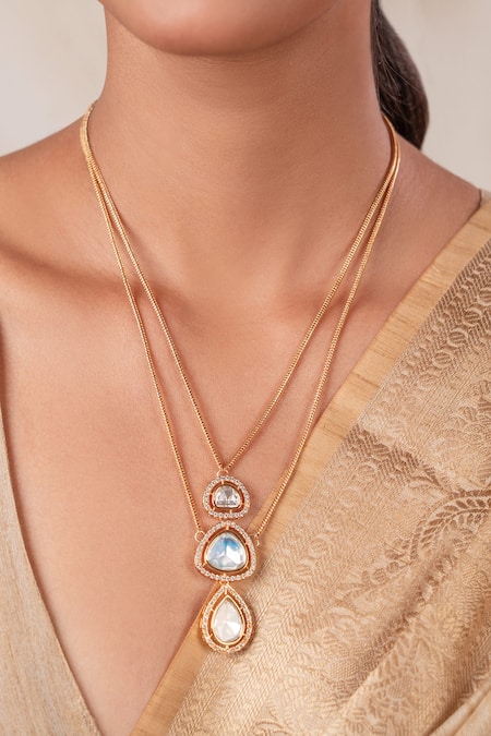 Shop Anana Gold Plated Imitation Gemstones Finish Designer Necklace And Earring Set at Aza Fashions Shop_Anana_Gold Plated Imitation Gemstones Finish Designer Necklace And Earring Set _at_Aza_Fashions