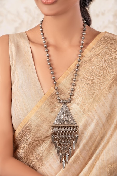 Shop Anana Silver Plated Designer Necklace at Aza Fashions Shop_Anana_Silver Plated Designer Necklace _at_Aza_Fashions