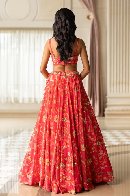 Paulmi And Harsh Floral Print Georgette Lehenga Set 