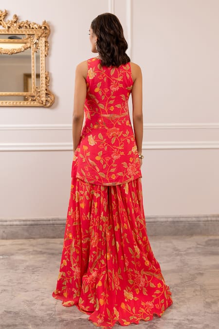 Paulmi And Harsh Pink Floral Printed Kurta & Sharara Set 