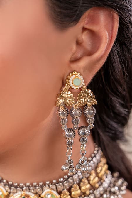 Anana_Multi Color Beads, Stones Ruby Red Two Choker Necklace And Earrings Set _Online_at_Aza_Fashions