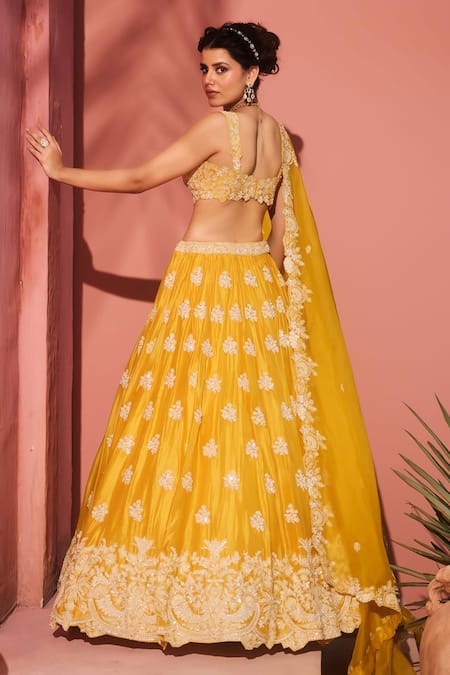 Aneesh Agarwaal Yellow Embroidered Lehenga Set 