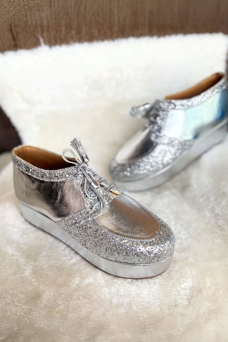 Modanta Footwear Silver Glitter Platform Sneakers 