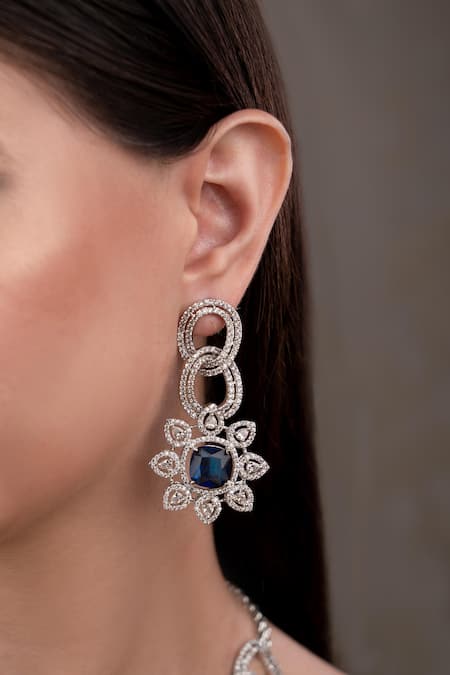 Anana Blue Silver Plated Necklace & Earring Set 