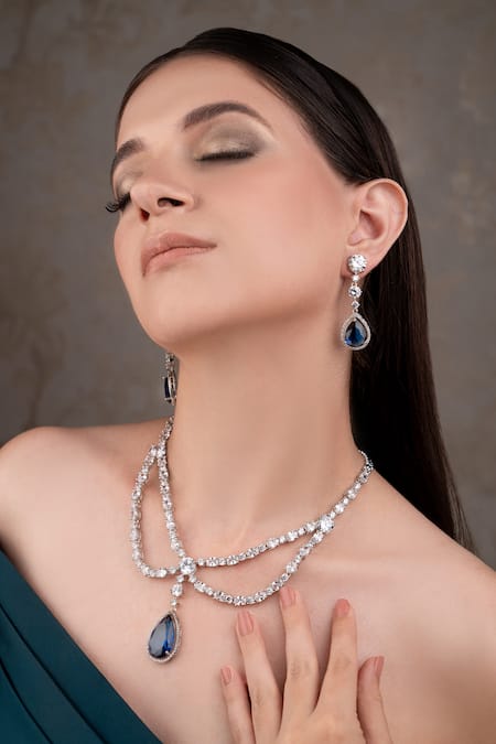 Anana Blue Crystals, Gemstones Royal Silver Plated Jewelry Set