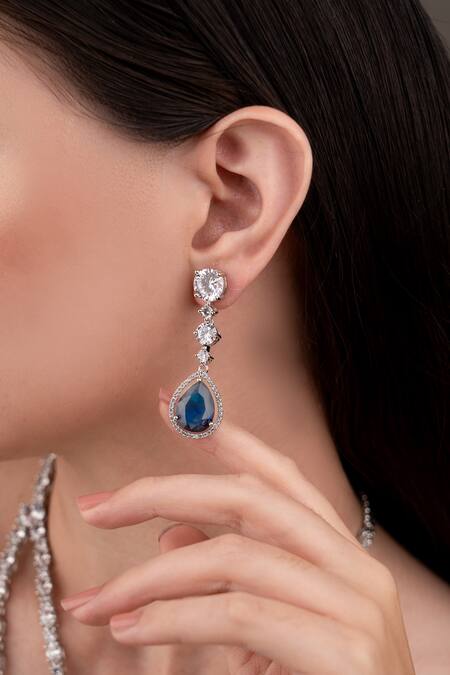 Anana Blue Crystals, Gemstones Royal Silver Plated Jewelry Set Online at Aza Fashions Anana_Blue Crystals, Gemstones Royal Silver Plated Jewelry Set _Online_at_Aza_Fashions