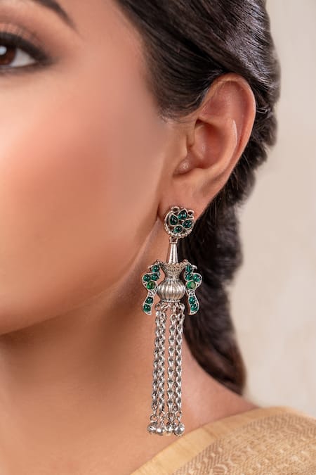 Shop Anana Green Designer Earrings at Aza Fashions Shop_Anana_Green Designer Earrings _at_Aza_Fashions