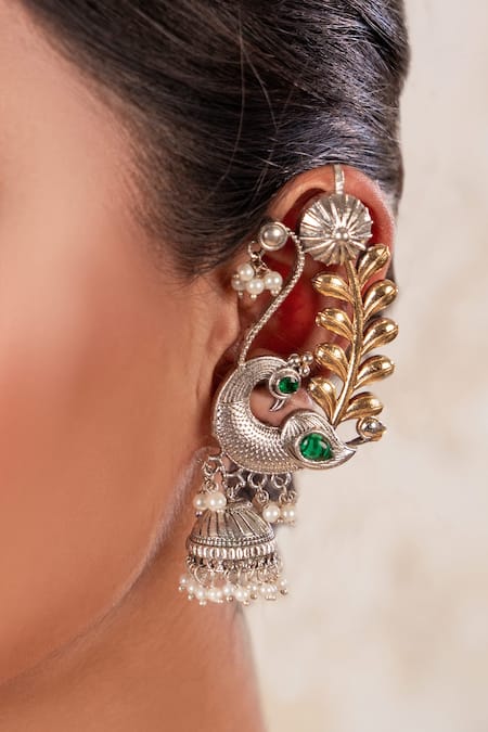 Anana Gold Plated Pearls Two Tone Designer Earcuff 