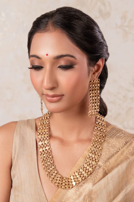 Anana Gold Plated Brass Necklace And Earring Set