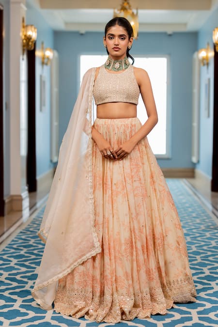 Paulmi And Harsh Gold Embroidered Blouse Lehenga Set 