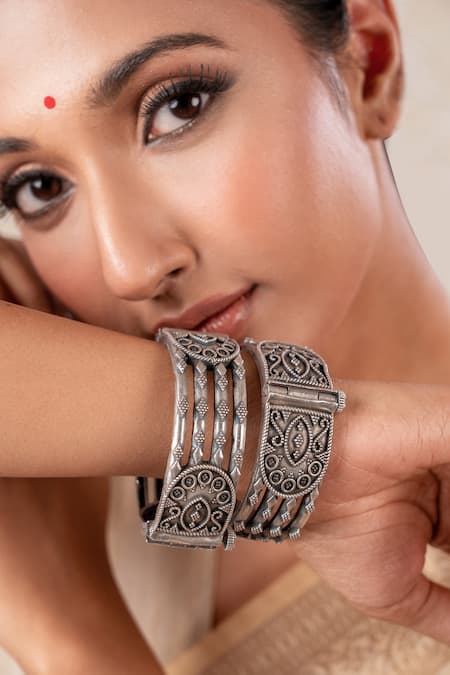 Shop Anana Silver Plated Designer Kada at Aza Fashions Shop_Anana_Silver Plated Designer Kada _at_Aza_Fashions