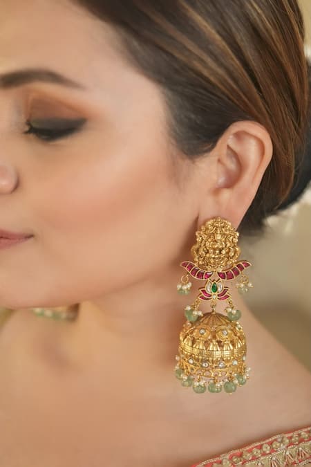 Shop Anana Green Gold Plated Designer Earrings at Aza Fashions Shop_Anana_Green Gold Plated Designer Earrings _at_Aza_Fashions