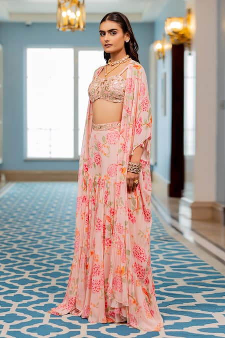 Buy Paulmi And Harsh Pink Georgette, Shantoon Sequins, Embroidery Floral Printed Jacket Sharara Set Online at Aza Fashions Buy_Paulmi And Harsh_Pink Georgette, Shantoon Sequins, Embroidery Floral Printed Jacket Sharara Set _Online_at_Aza_Fashions