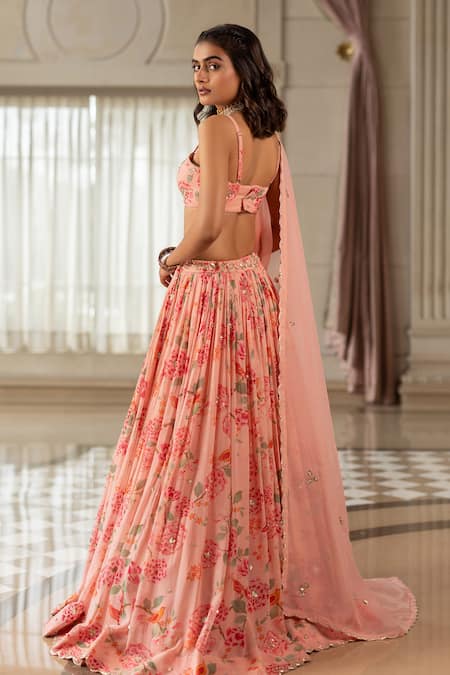 Paulmi And Harsh Floral Pink Georgette Lehenga Set 