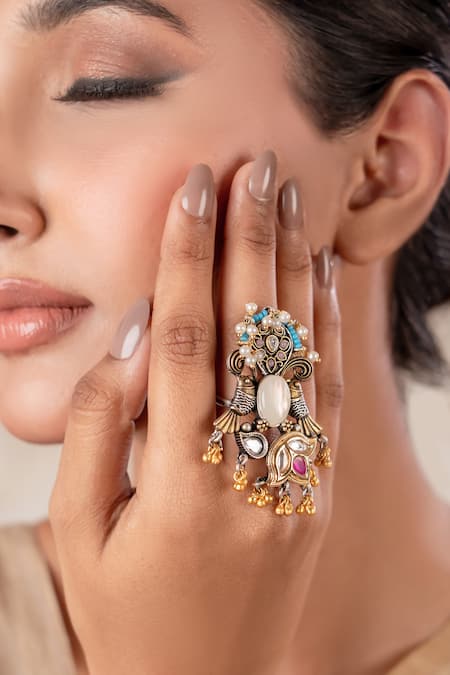 Anana Designer Two Tone Blue Ring 