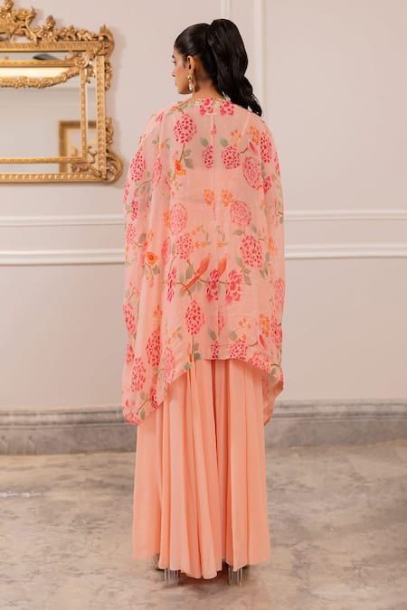 Shop Paulmi And Harsh Pink Georgette Embroidery, Sequins Round Neck Floral Jacket Set at Aza Fashions Shop_Paulmi And Harsh_Pink Georgette Embroidery, Sequins Round Neck Floral Jacket Set _at_Aza_Fashions