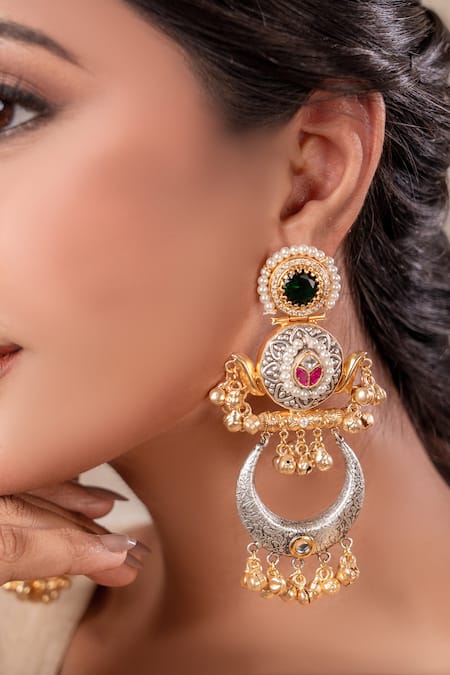 Shop Anana Gold Plated Two Tone Designer Earrings at Aza Fashions Shop_Anana_Gold Plated Two Tone Designer Earrings _at_Aza_Fashions