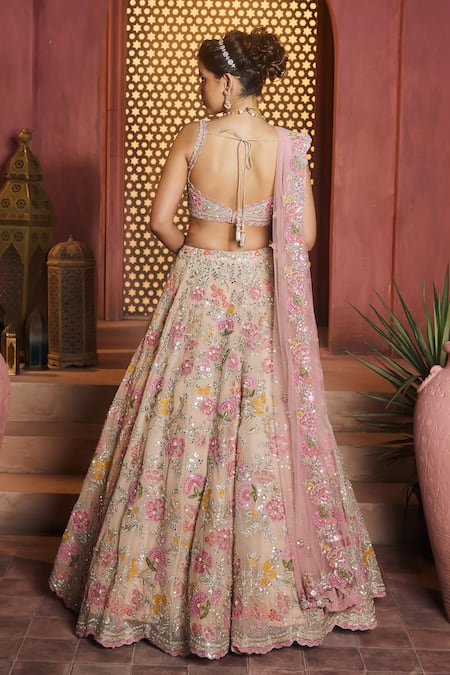 Aneesh Agarwaal Floral Embroidered Silk Lehenga Set 