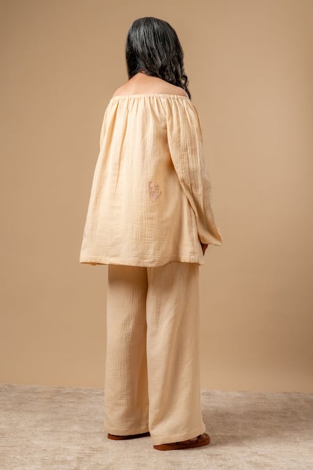 Doodlage Beige Cotton Embroidery Organic Pant Online at Aza Fashions Doodlage_Beige Cotton Embroidery Organic Pant _Online_at_Aza_Fashions