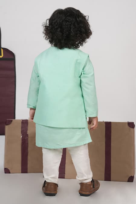 Little Brats Mint Green Kurta & Bundi Pajama Set 