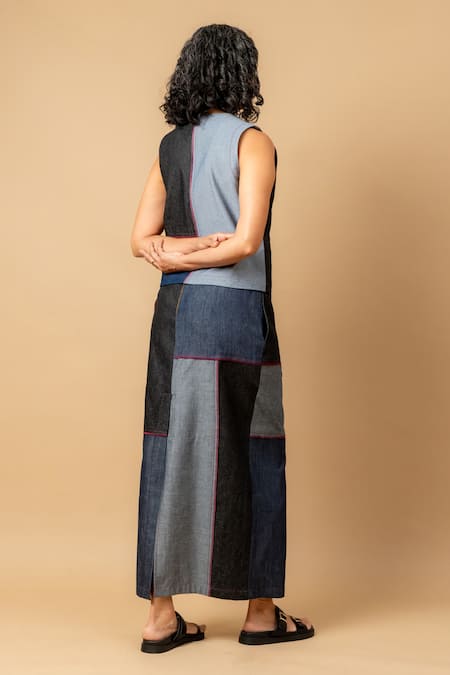 Doodlage Patchwork Denim Waistcoat & Skirt Set 