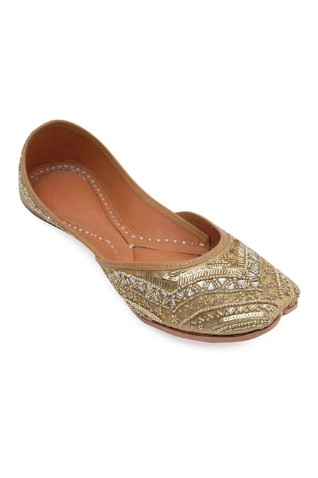 NR By Nidhi Rathi Gold-Toned Embroidered Flat Juttis 