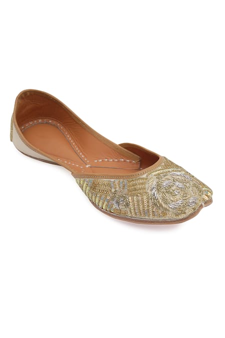 NR By Nidhi Rathi Gold-Toned Embroidered Flat Juttis 