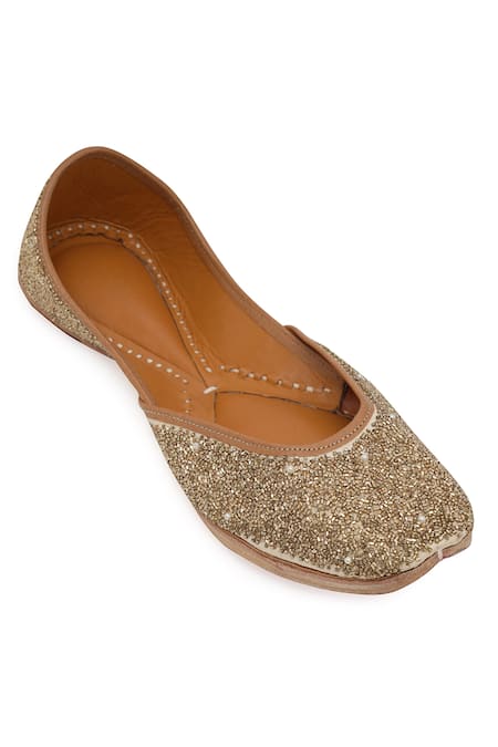 NR By Nidhi Rathi Gold Embellished Ethnic Flat Juttis 