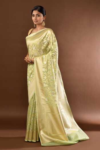 Samyukta Singhania Green Flower Weave Banarasi Silk Saree With Running Blouse at Aza Fashions Samyukta Singhania_Green Flower Weave Banarasi Silk Saree With Running Blouse _at_Aza_Fashions