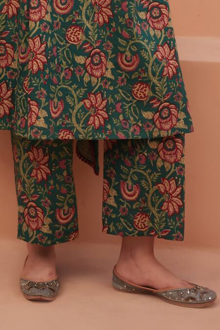 Buy Gulabo Jaipur Green Cotton Embroidery Round Neck Floral Print Kurta Pant Set Online at Aza Fashions Buy_Gulabo Jaipur_Green Cotton Embroidery Round Neck Floral Print Kurta Pant Set _Online_at_Aza_Fashions