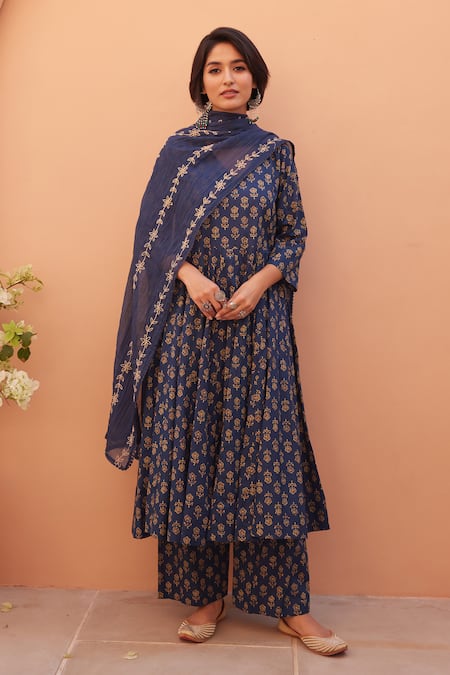 Gulabo Jaipur Blue Cotton Designer Anarkali Set 